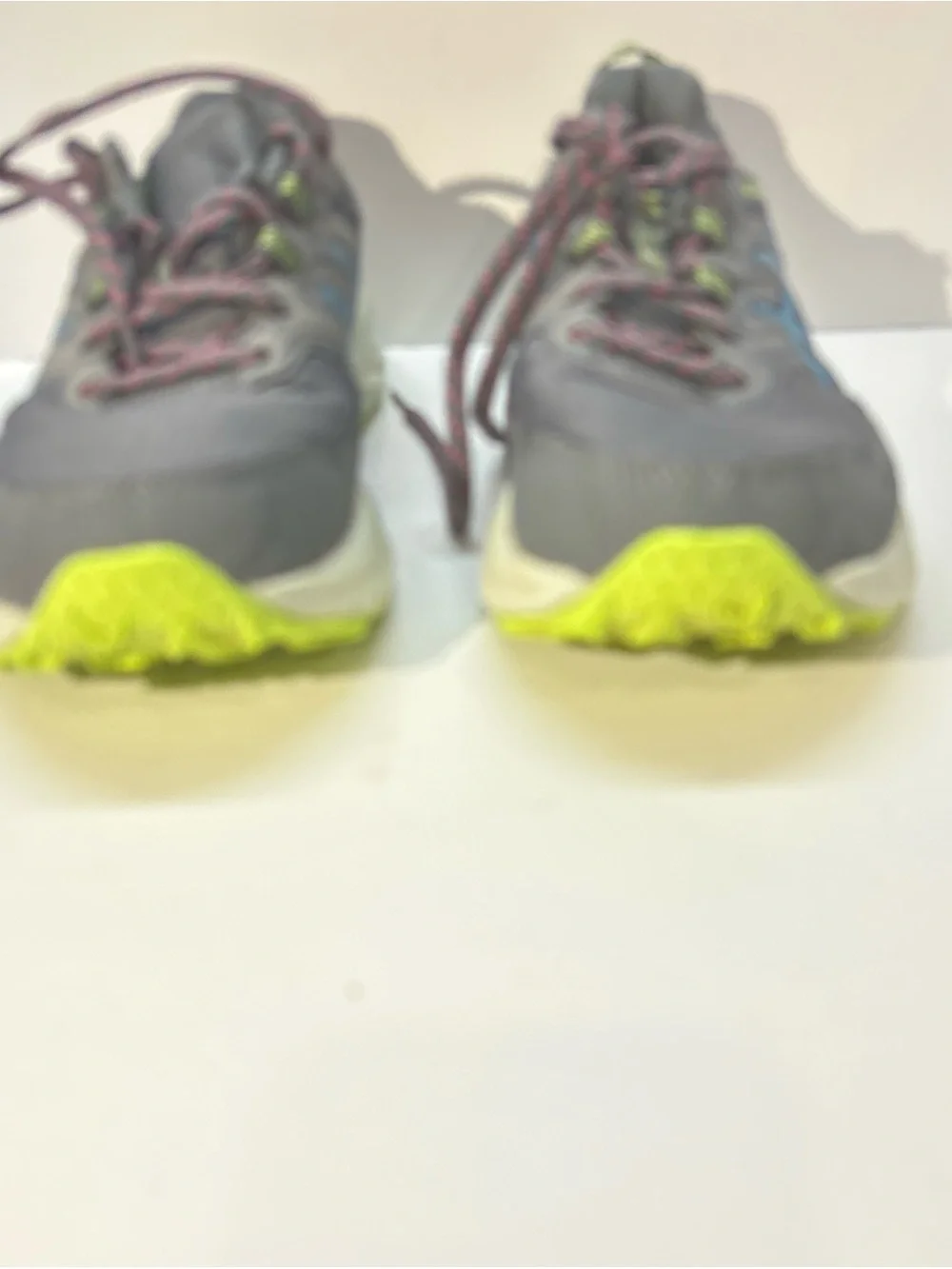 ASICS woman Gray Running Shoe with Blue Logo and Neon Accents  size 9